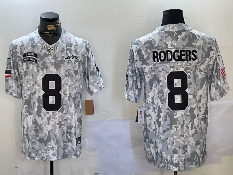 Men New York Jets #8 Rodgers Nike Arctic Camo 2024 Salute to Service Limited NFL Jersey style 2